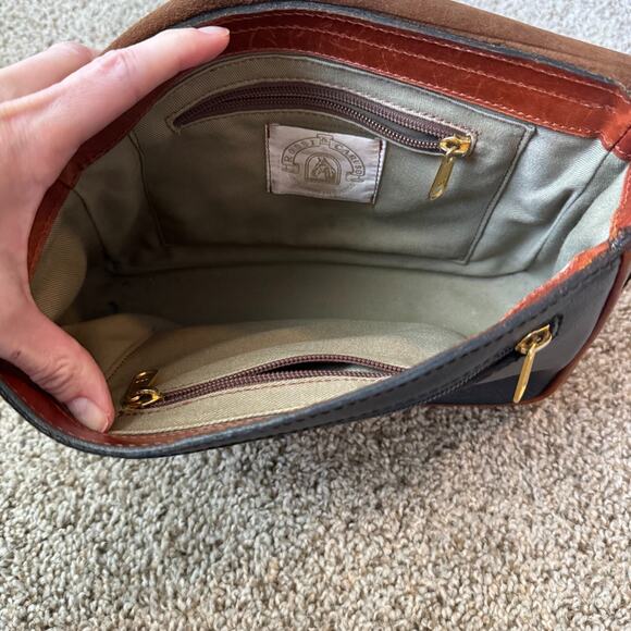 Rossi & Caruso Vintage 100% Leather Crossbody Bag Two-Tone Brown Navy Buckle - Picture 6 of 16